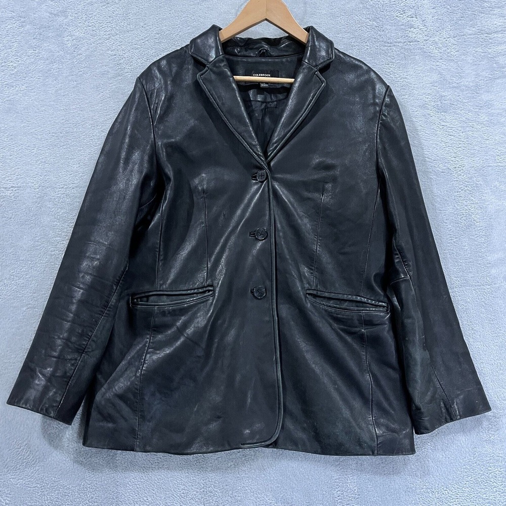 VTG Colebrook‎ Leather Jacket Women L Black Peak Lined Classic 80s 90s